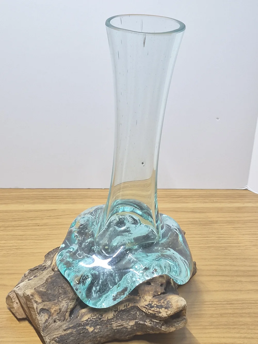 ​Molten Glass on Driftwood Vase Hand Blown Coastal Art Piece
